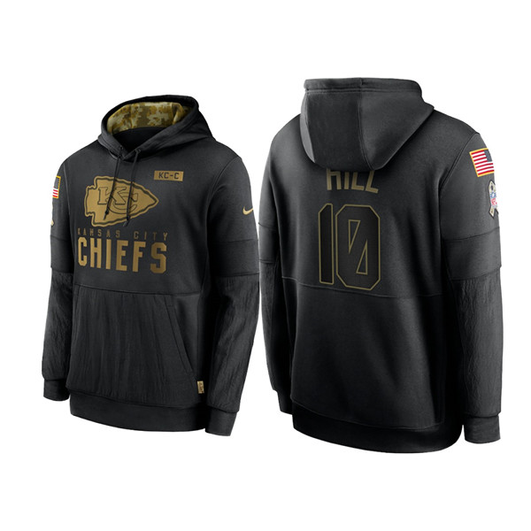 Men's Kansas City Chiefs #10 Tyreek Hill 2020 Black Salute to Service Sideline Performance Pullover Hoodie